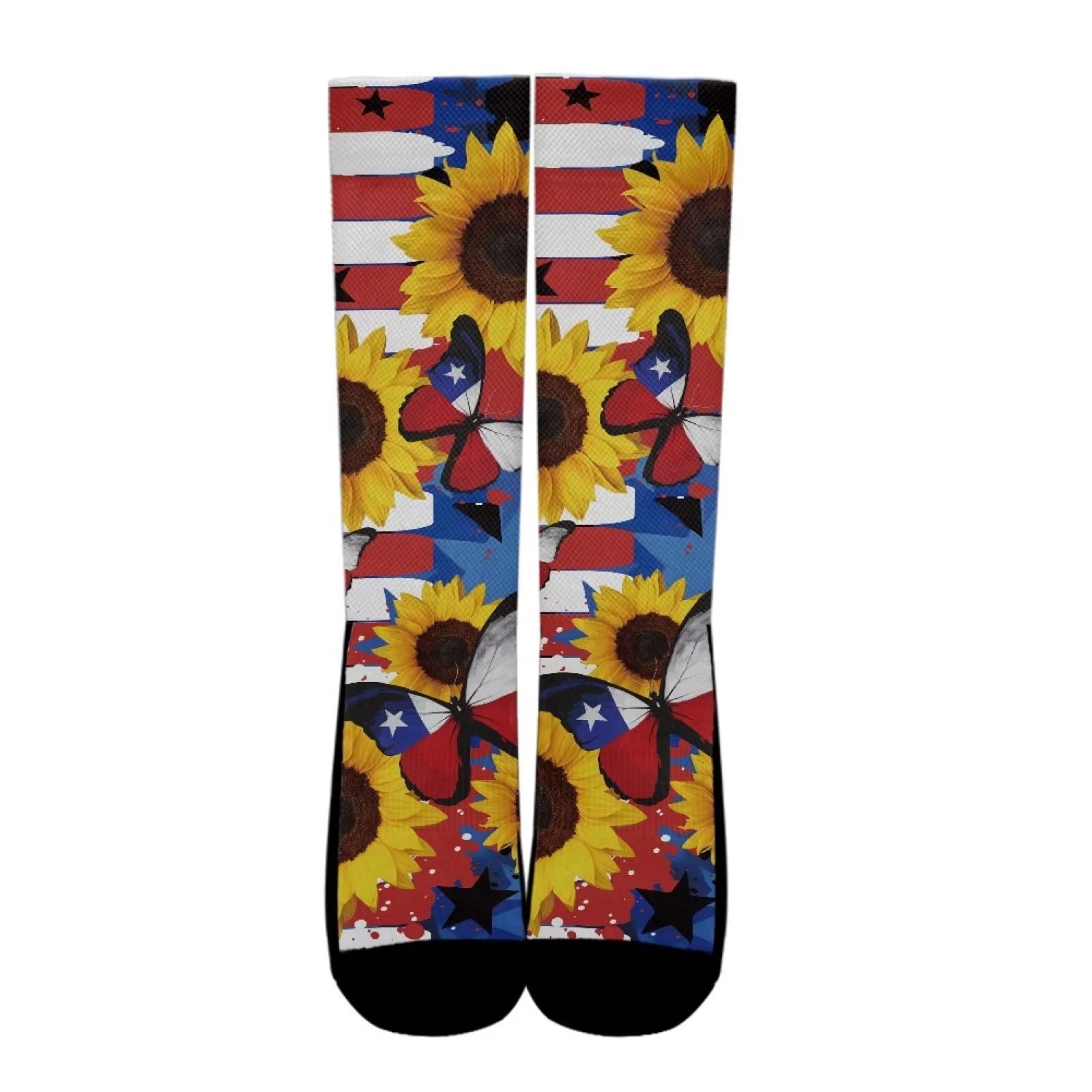 Coloranimal American Flag Butterfly Sunflower Athletic Socks Air Cushion High Ankle Running Sports Breathable Crew Socks for Women Girls Small/Large