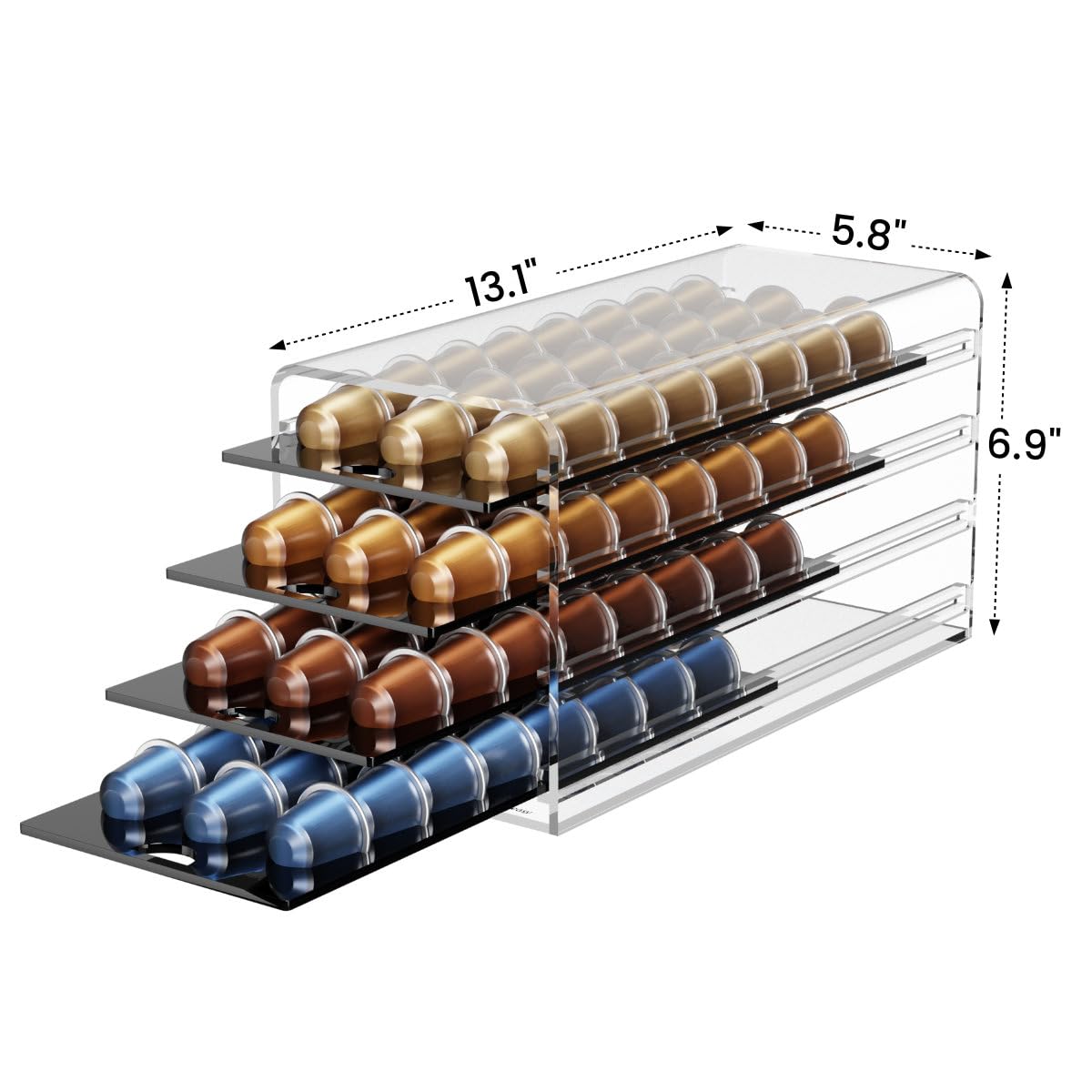 Cajón acrílico para cápsulas originales de Nespresso, organizador de 4 niveles y 96 cápsulas de capacidad para encimera, cafetería, hogar, oficina, cocina