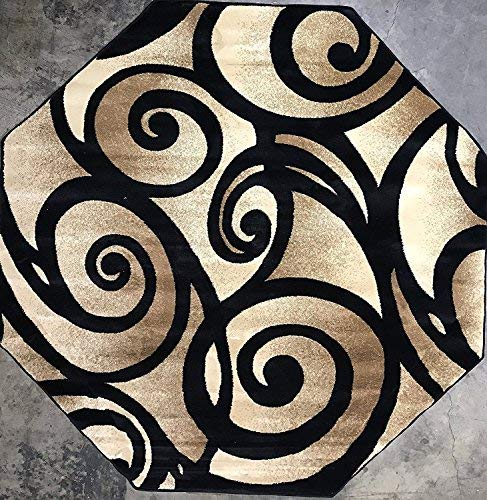 Bellagio Modern Octagon Area Rug Black Swirl Design 341 (7 Feet 3 Inch X 7 Feet3 Inch ) #TOP6