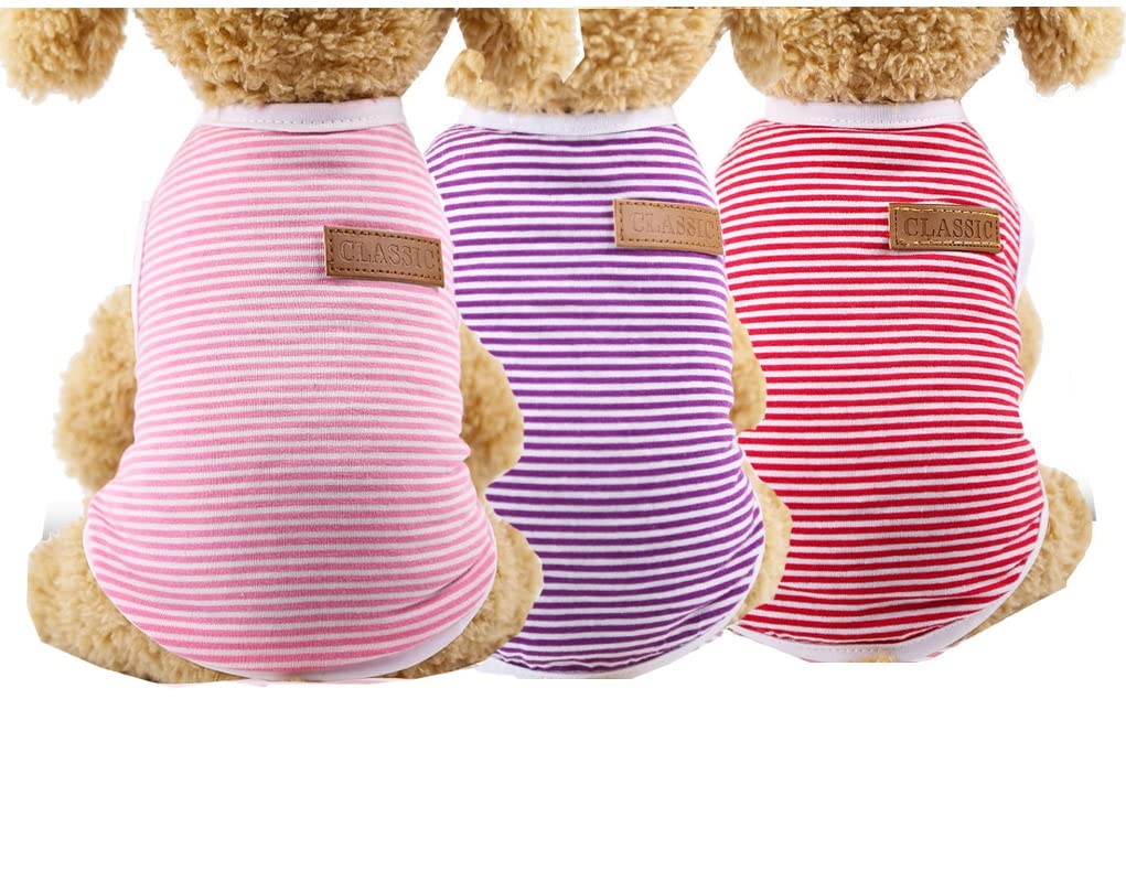 KUTKUT Camiseta a rayas para cachorros de 3 piezas para perros pequeños, gatos, chaleco de algodón de verano para perro, camiseta sin mangas para Shihtzu, ToyPoodle, Lhasa, Bichon, Pekinés (tamaño:
