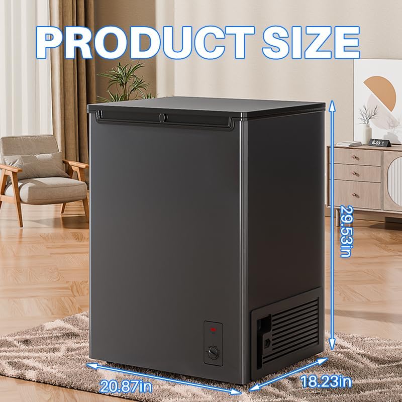 4.5 Cu. Ft. Chest Freezer, Top Door, Metal, Freestanding with Removable Basket, for Home Kitchen Office (BLACK, 4.5Cu.ft)