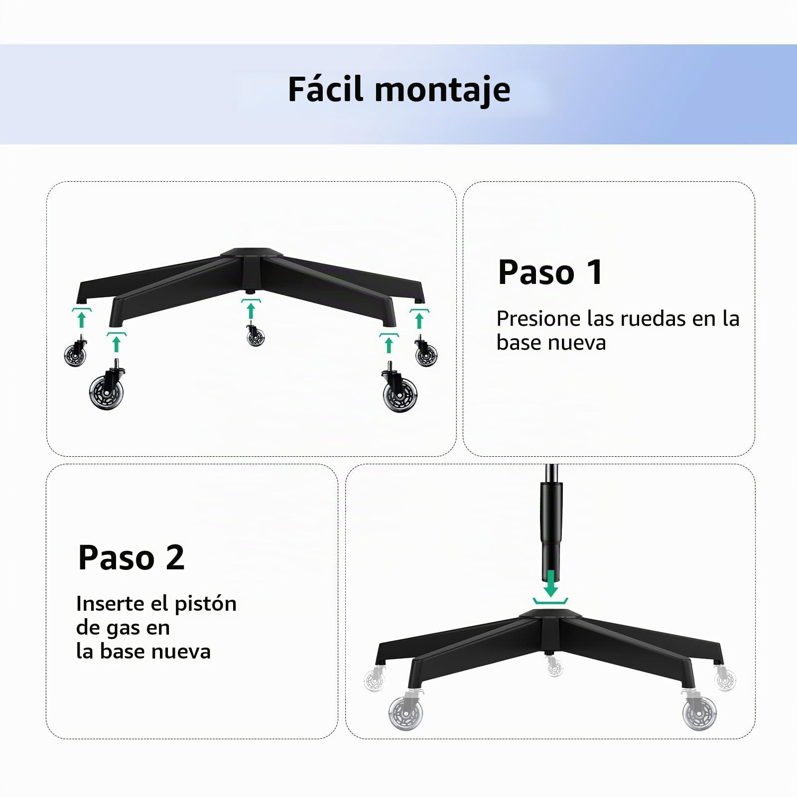 Mastery Mart Silla de oficina con base en cruz de 300 kg, 70 cm, estructura de metal resistente, universal, para ruedas de 11 mm x 22 mm y muelle de gas de 50 mm, duradero, color negro mate