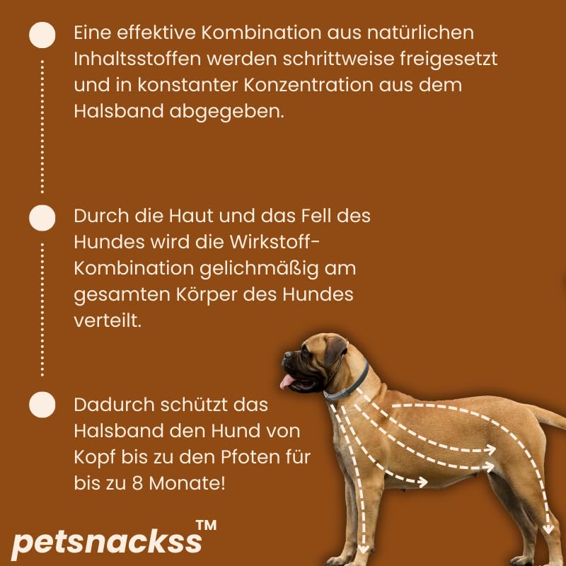 Zeckenhalsband für Hunde - 100% Natürliche Inhaltsstoffe - bis zu 8 Monate wirksamer Schutz gegen Zecken, Flöhe und Läuse - Universell passend (1er Pack)