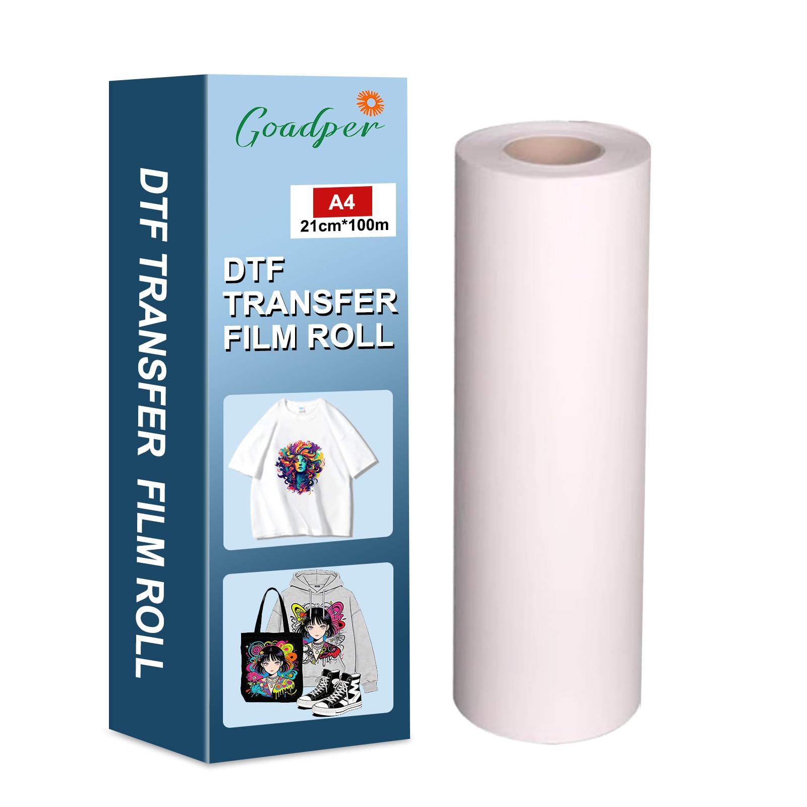 DTF Rouleau de Film de Transfert 21cm x 100m Double Face Rouleau de Film de Transfert DTF Transfert Thermique Pet Film pour Sublimation pour epson Imprimantes Compatible pour T-Shirts,Sacs & Textiles