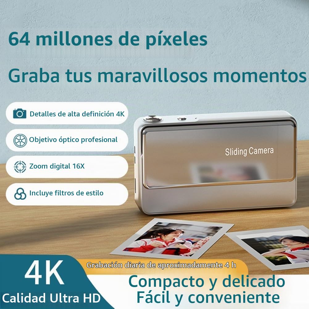 Cámara digital deslizante compacta 64mp con zoom digital 16x grabación de vídeo 4k pantalla HD de 2.8 pulgadas estabilización electrónica carga tipo-c cuerpo metálico para estudiantes entusiastas de