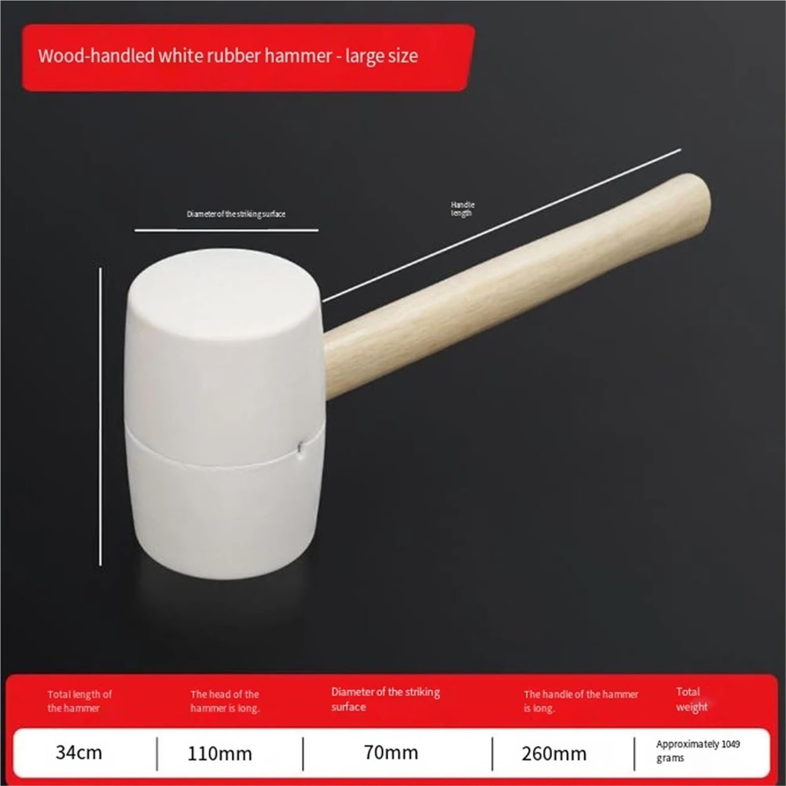 Martillo Goma Martillo de goma 34 * 11 * 7cm | Mazo ergonómico con mango de madera perfecto for la renovación del hogar