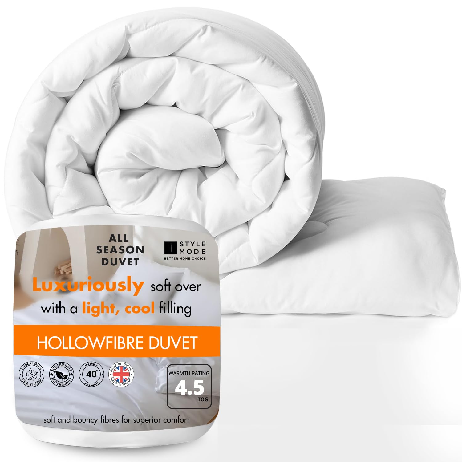 Istyle Mode Better Home Choice 4.5 Tog Single Duvet Anti Allergy Hollowfibre Polycotton Cosy & Cooler Summer- All Year Round Quilt Down Alternative Duvet Anti-Bacterial Machine Washable 135Cm X 200Cm