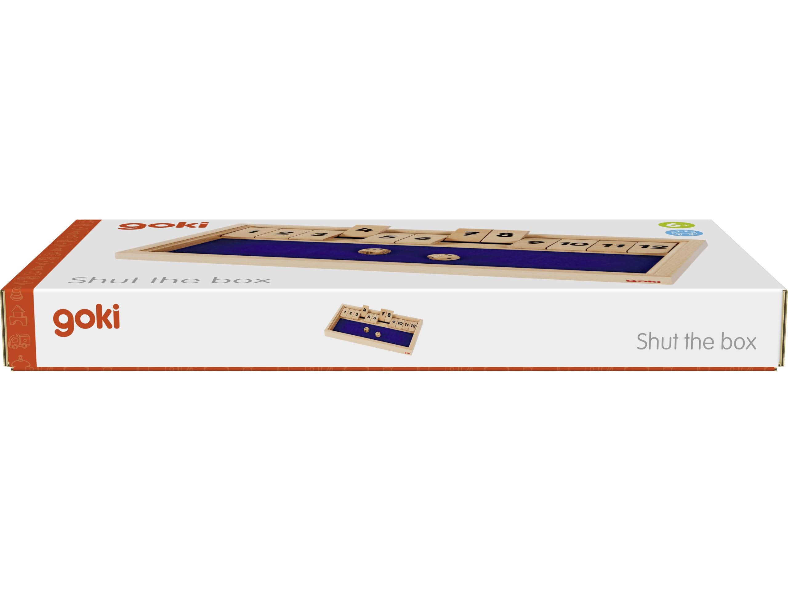 Goki Shut The Box Dice Game - Wooden, 32.2 X 17.3 X 3.2 Cm, Includes 2 Dice, For Ages 6+
