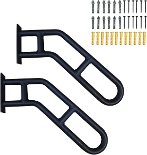 2 Pack Bent Stair Handrails for Outdoor Steps,Hand Railings for 1-3 Steps with Black Matte Finish,Wall Mounted Railings Safety Grab Bar with 2 Anti-Skid Crossbar for Garage, Porch, Garden, Yard