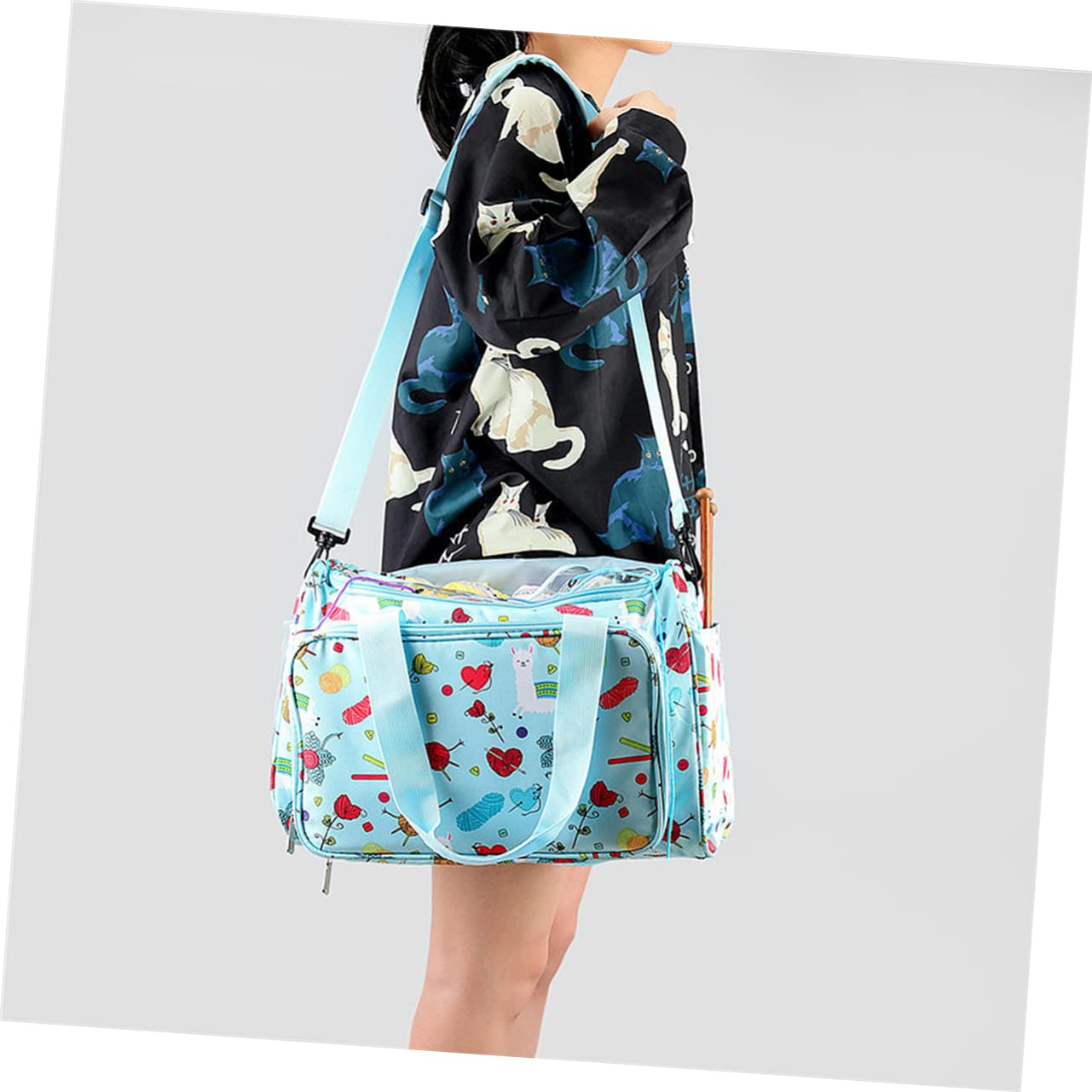 NUOBESTY Borsa Portaoggetti in Tessuto Oxford 600d Con Motivo A Sacchetto Porta-filato Di Lana Organizer Per Uncinetto E Contenitore Per Lana Da Lavorare A Maglia Borsa Con Cerniera