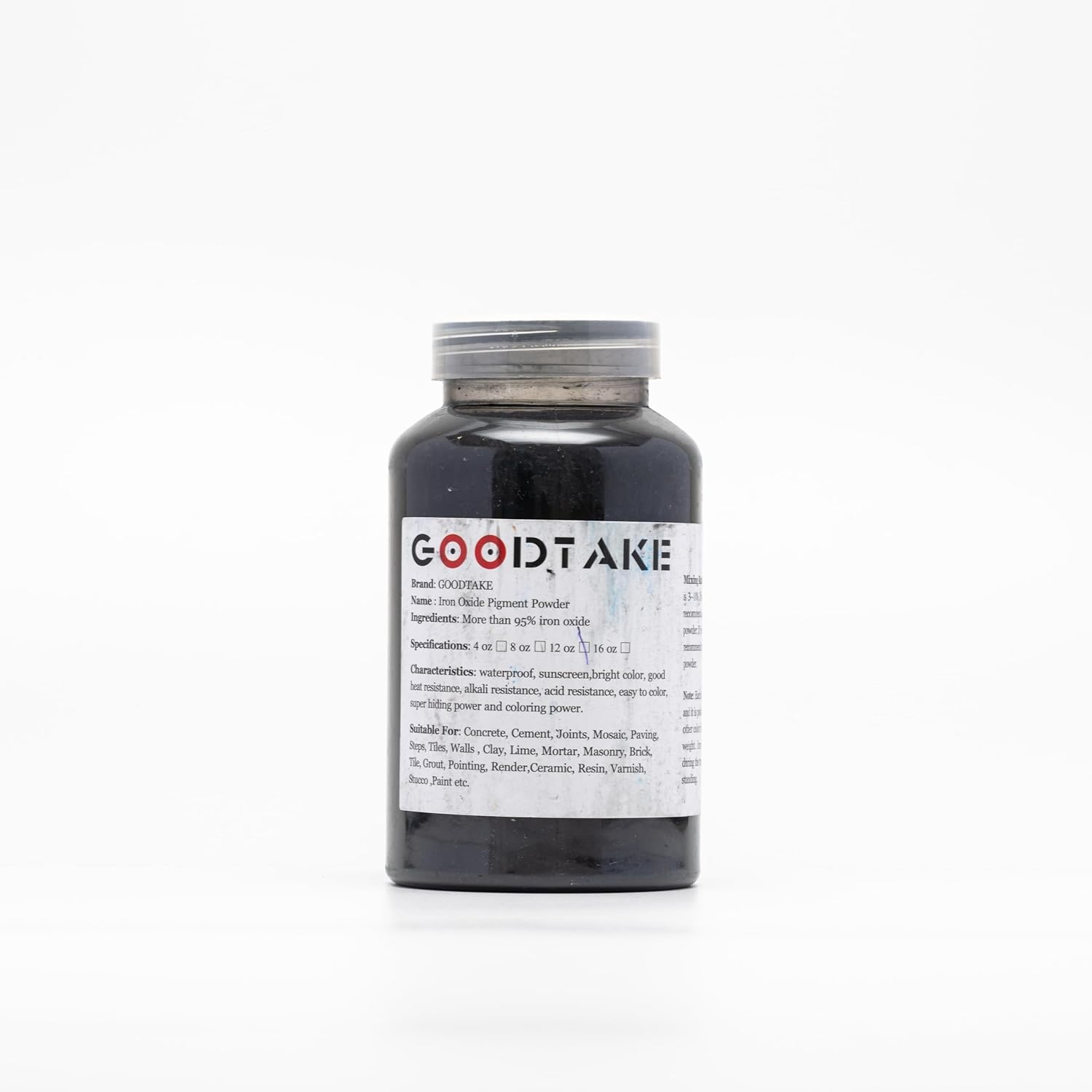 GOODTAKE Concrete Pigment - Black Iron Oxide Powder, Cement Dye Color for Pastel Tile Paint, Mortar, Grout (Black, 2 Pounds)