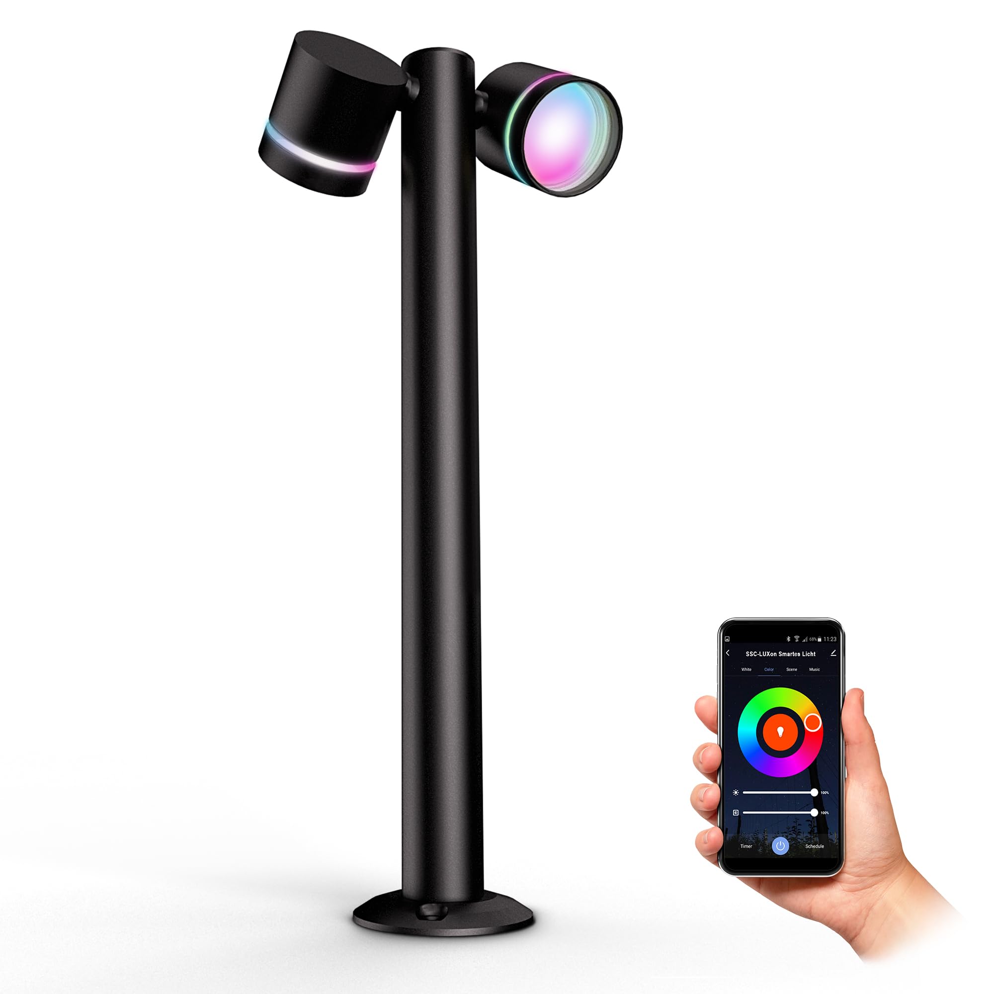 SSC-LUXon ULICA Outdoor Standleuchte mit 2x Smart Home WLAN RGB LEDs GX53 5W - Pollerlampe schwenkbar per App & Sprache steuerbar