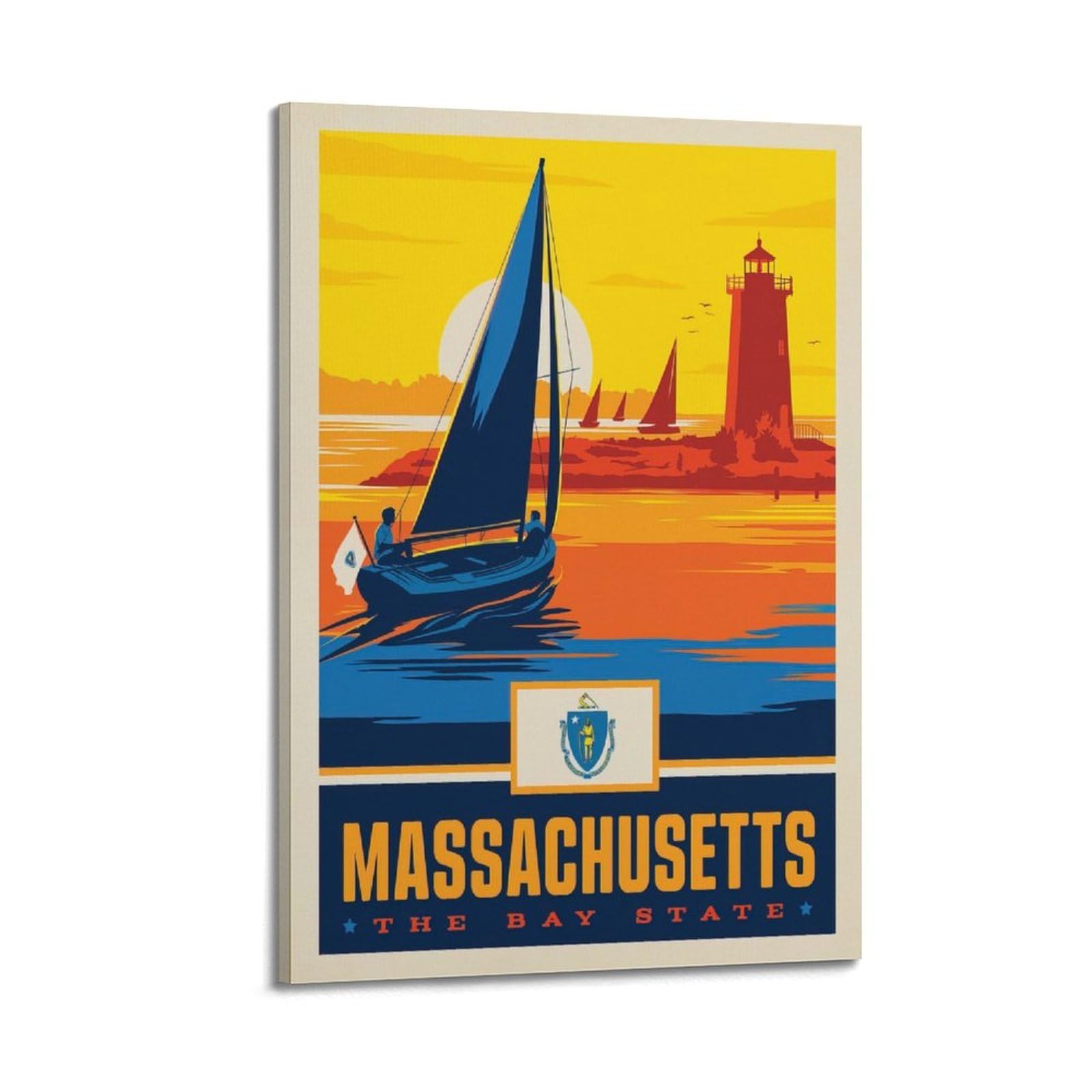 DLJGDS Vintage Travel Posters Massachusetts State Pride Decorative Painting Canvas Wall Posters And Modern Family Bedroom Decor 24x36inch(60x90cm)