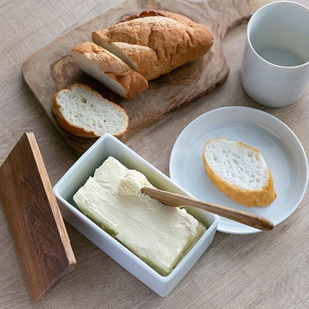Butter Dishes Square Butter Box Butter Cutting Box Simple Ceramic Flour Box Butter Storage Box Teak Cover Kitchen Refrigerator Freshness Box Butter Container (Size : Medium)