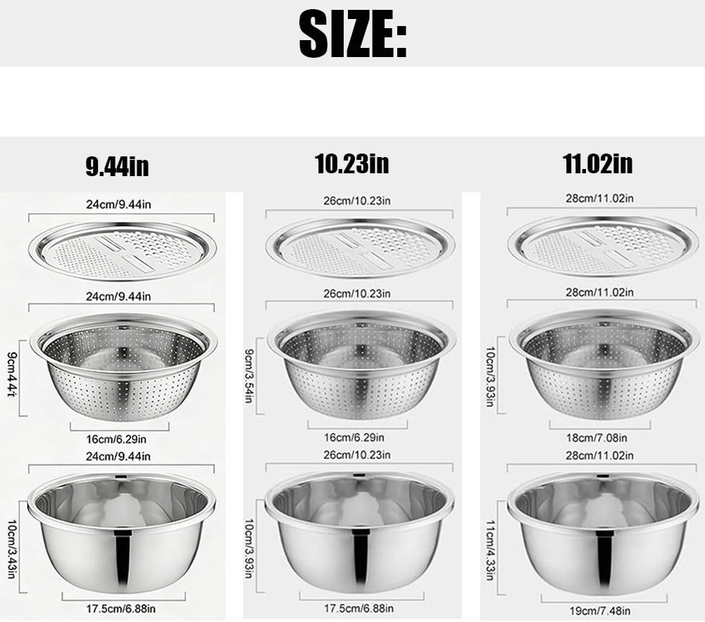 5-in-1 Stainless Steel Mixing Bowl with Grater, Strainer & Drain Basket - Multifunctional 9.5-inch Chopping Basin for Easy Shredding & Drainage in Germany