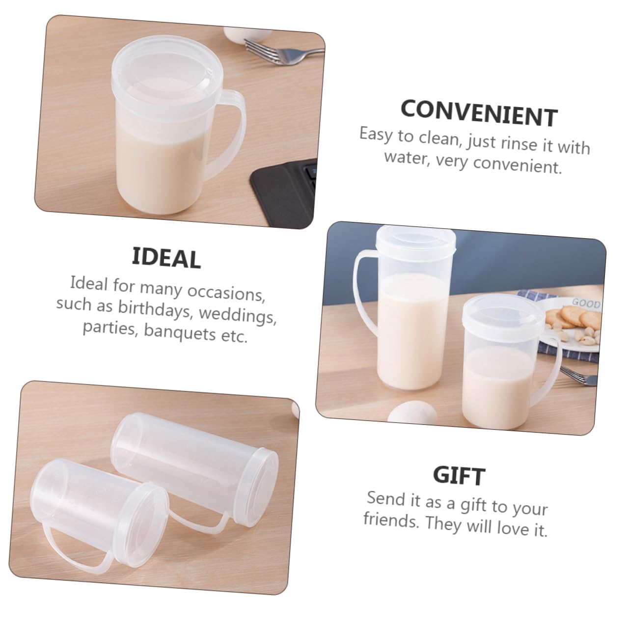 Amosfun 6 Piezas taza jarra fria jarra de agua con escala bebida kit de cocina lata cafe cup Vajilla para el hogar jarras de leche para horno de microondas el plastico Reutilizable
