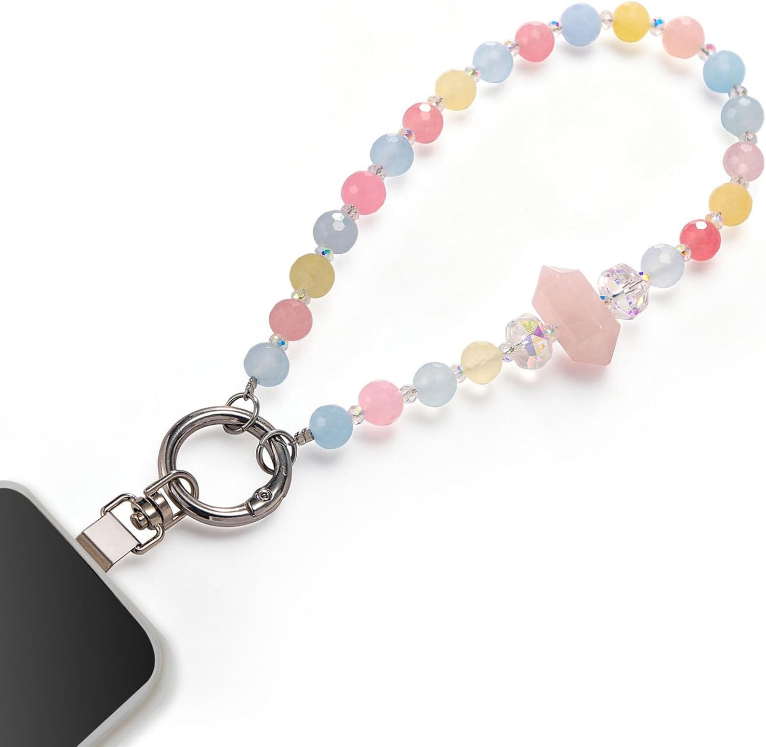 Beaded Phone Strap Amethyst Crystal Detachable Wrist Lanyard Hands-Free Anti-Theft Crossbody Chain for Phone