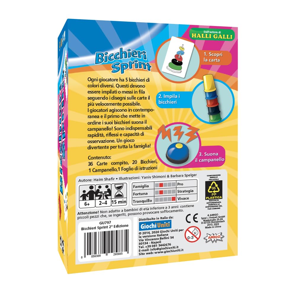Giochi Uniti - Bicchieri Sprint Seconda Edizione, 2-4 giocatori, 6+Anni, Gioco da tavolo, Edizione italiana, GU797