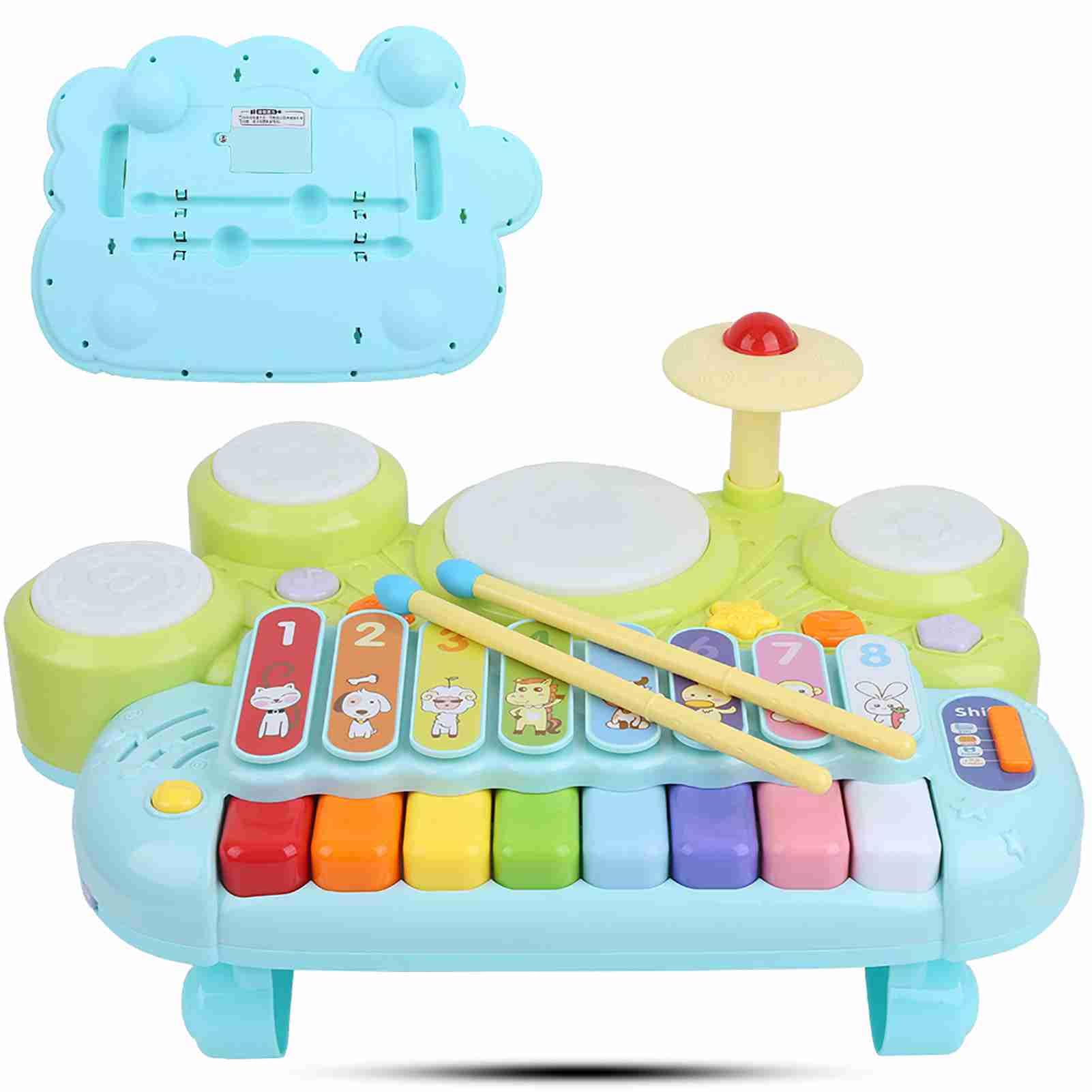 Strumenti Musicali 3 in 1 Giocattoli per Bambini, Tastiera di Elettronica Colorata e Set di Batteria, Ideale per L'apprendimento e lo Sviluppo dei più Piccoli, Realizzato in Plastica di Alta