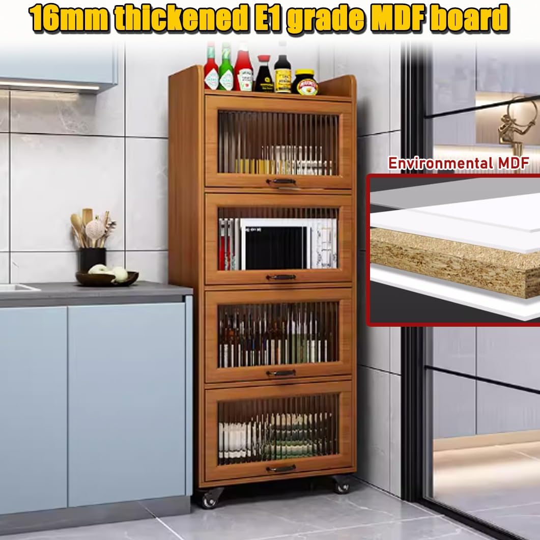 Estante para especias, carrito de almacenamiento delgado, carrito de cocina móvil con ruedas, puertas de vidrio templado, estante estrecho, organizador de ahorro de espacio