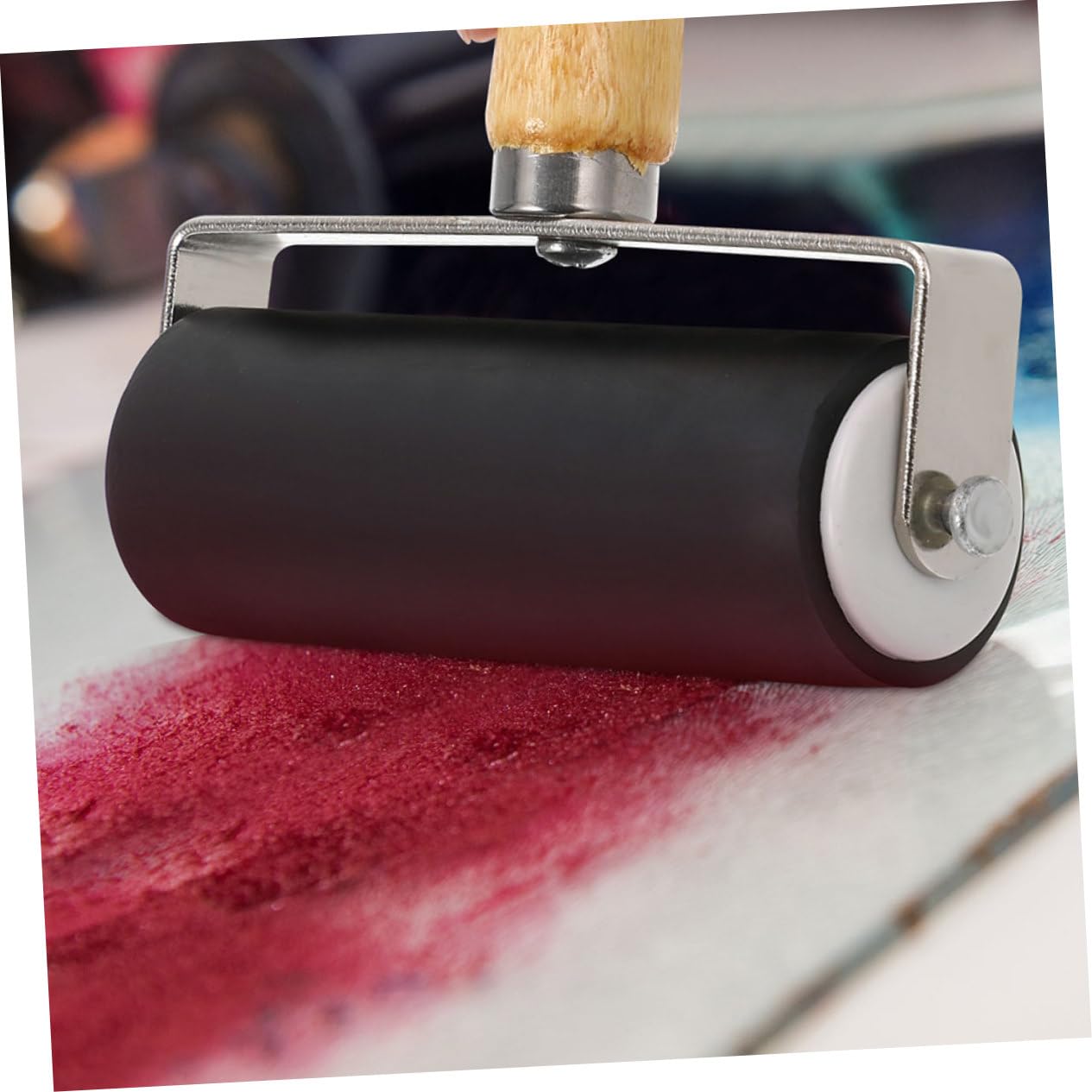 Rodillo Brayer de Impresión Negro, 4 Piezas, Mango de Madera