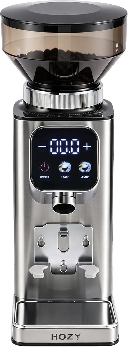 Molinillo de café, Molinillo de café en grano | Controles ajustables en incrementos de 0,1 segundos; tolva de granos fácilmente extraíble; pantalla a color; diseño en ángulo;