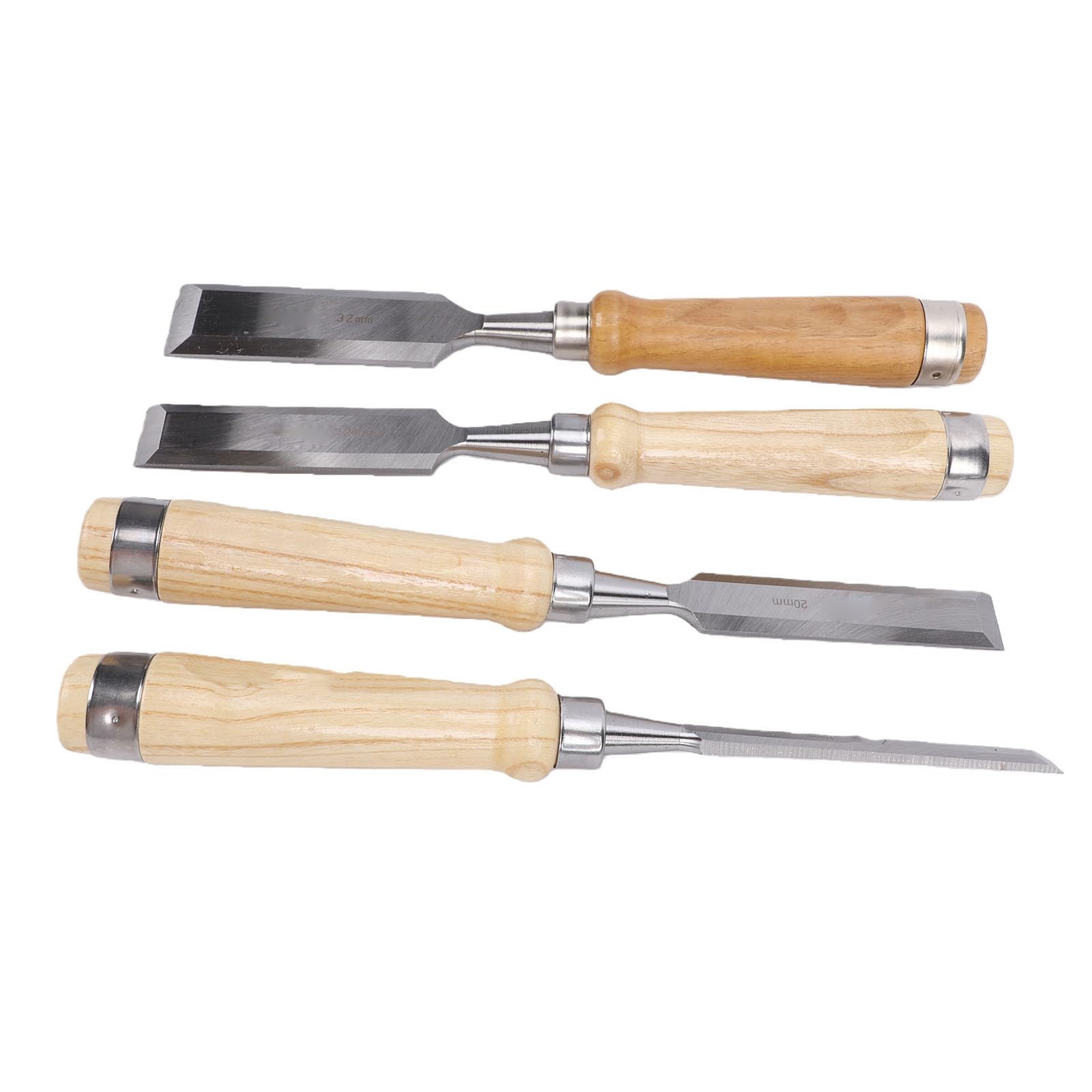 Jeffergarden Jeu de Ciseaux à Bois 4 Pièces avec Lames de 10 20 24 32mm, | Manche en Frêne, Acier allié 60crv, Biseau à 25 Degrés, Protège-lames, Sculpture sur Bois Dur Résineux