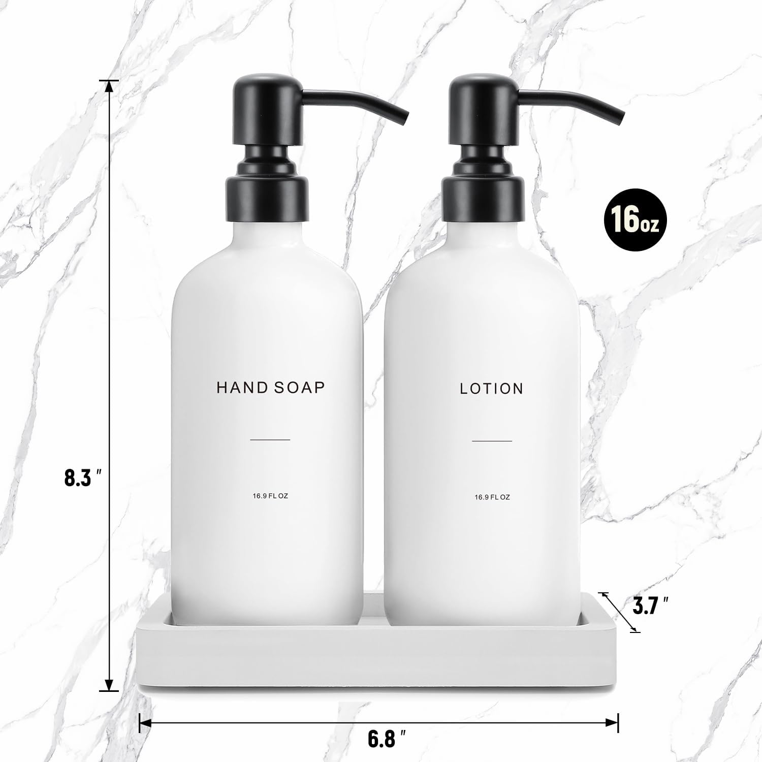 Prus Waso White Soap Dispenser Set, Contains Hand and Lotion Dispenser with Pump. Perfect for Guest Bathroom Decor. (White)
