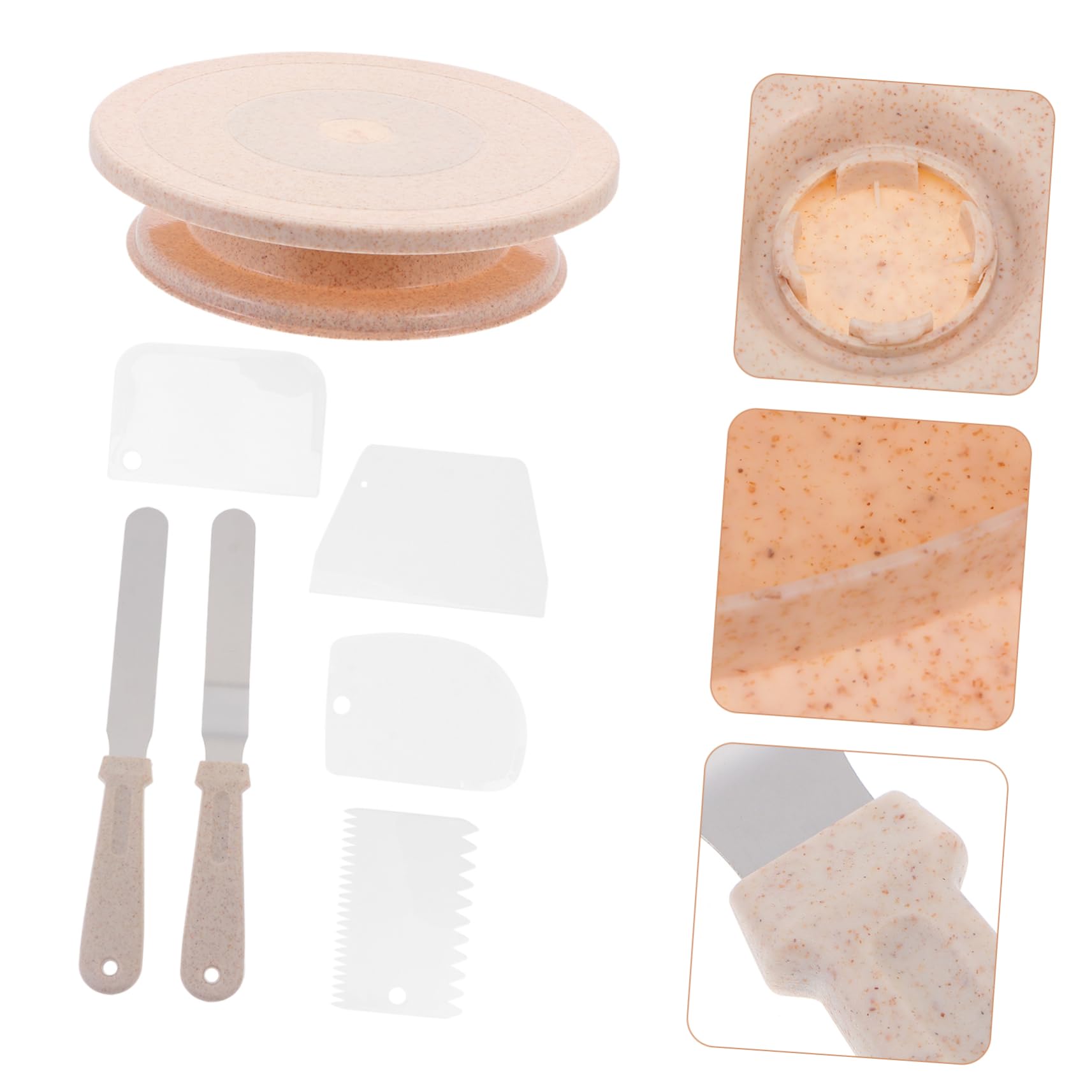Kuchendrehteller-Set Zum Kuchenbacken Kuchendekorationstisch Und Werkzeugset Für Backzubehör Weizenfarbe Drehbares Design Für Einfache Dekoration