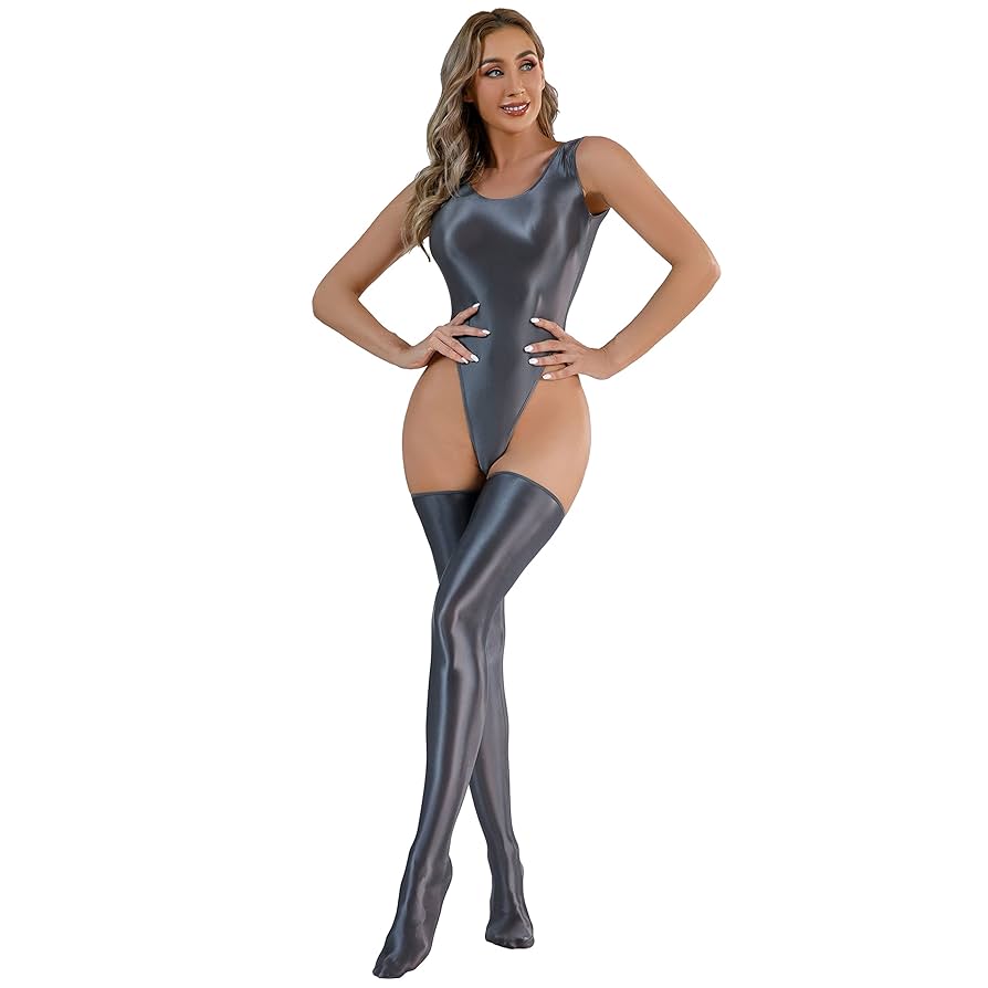 Amazon.co.jp: FEESHOW 女性 ボディスーツ ストッキング付き 超