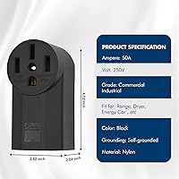 Vista 5 de NEMA 14-50R Receptacle 3-Pole 4-Wire Surface Mount Power Receptacle 250V 50A UL Listed, bekca Black (NEMA 14-50R)
