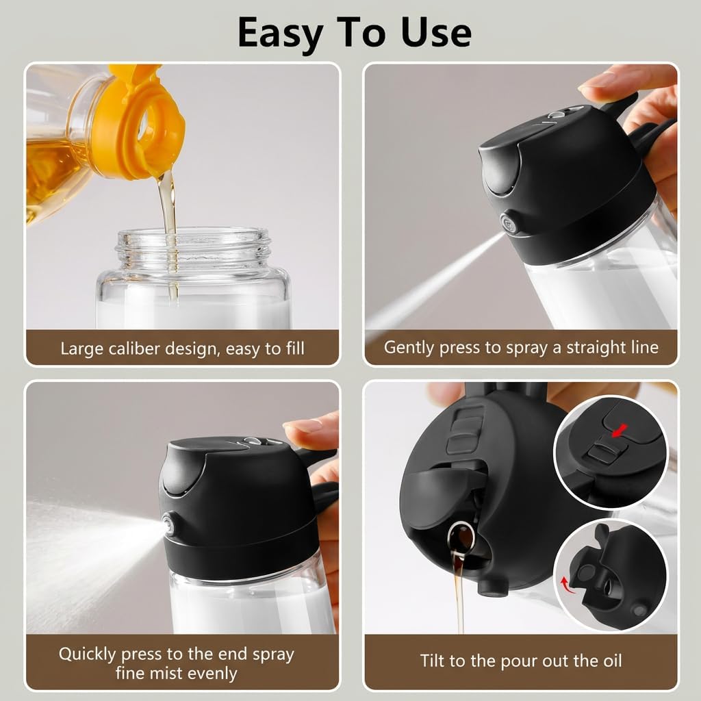 Oil Sprayer for Cooking, 16oz/470ml 2-in-1 Glass Olive Oil Dispenser