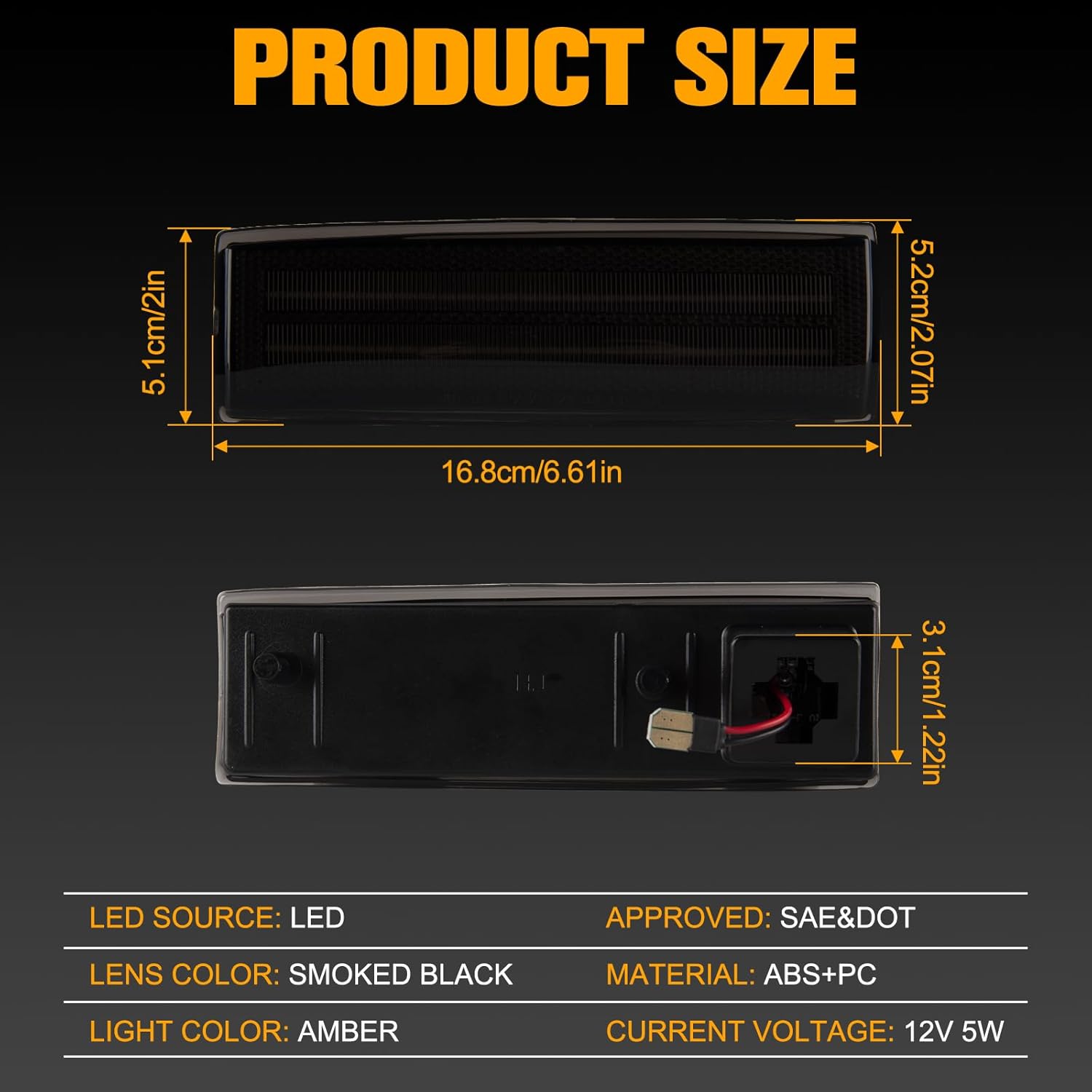 Gempro LED Front Bumper Side Marker Lights for 1983-1994 Chevy Blazer S10 GMC Jimmy S15 Amber Marker Lamps, 2PCS (Smoked Len)