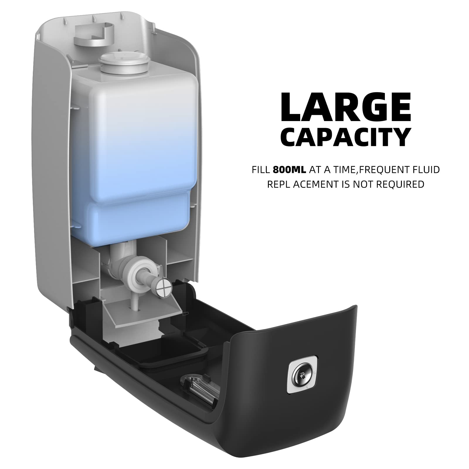 PLUSSEN Soap Dispenser Wall Mount Adhesive Commercial Soap Dispenser 800ml No Drill Hand Sanitizer Dispenser for Bathroom Support Liquid and Gel,Black-PN9088