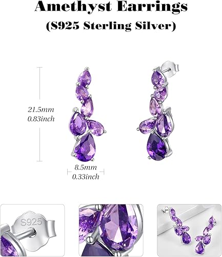 Miniatura 6 de AENEAS Birthstone Earrings for Women 925 Sterling Silver Birthstone Dangle Earrings Gradient Teardrop Earrings Gifts for Women Wife Her