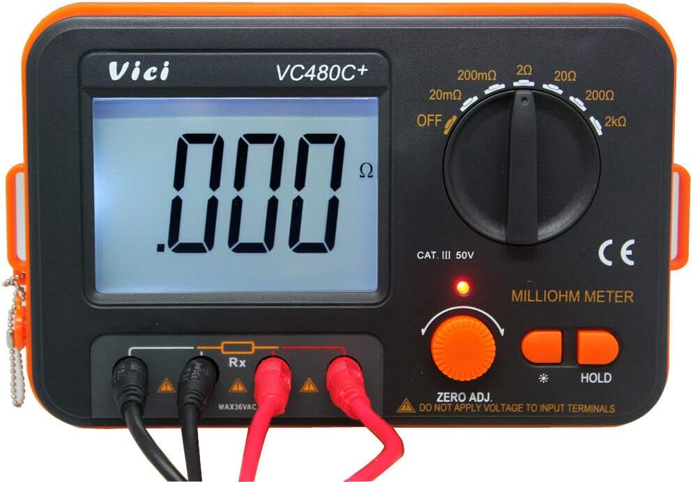 AideTek VC480C Precision Milliohm Meters 4 Wire Kelvin Clip 0 Adjust Large LCD Backlit LCD Data Hold Manual Zero Display Adjust with Calibration Certificate