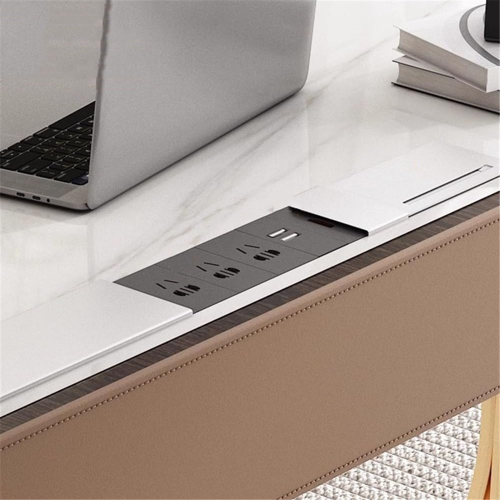 Scrivania moderna scrivania da studio con prese elettriche, tavolo per laptop di lusso e postazione di lavoro con struttura in metallo dorato Tavolo da gioco per laptop (XL)