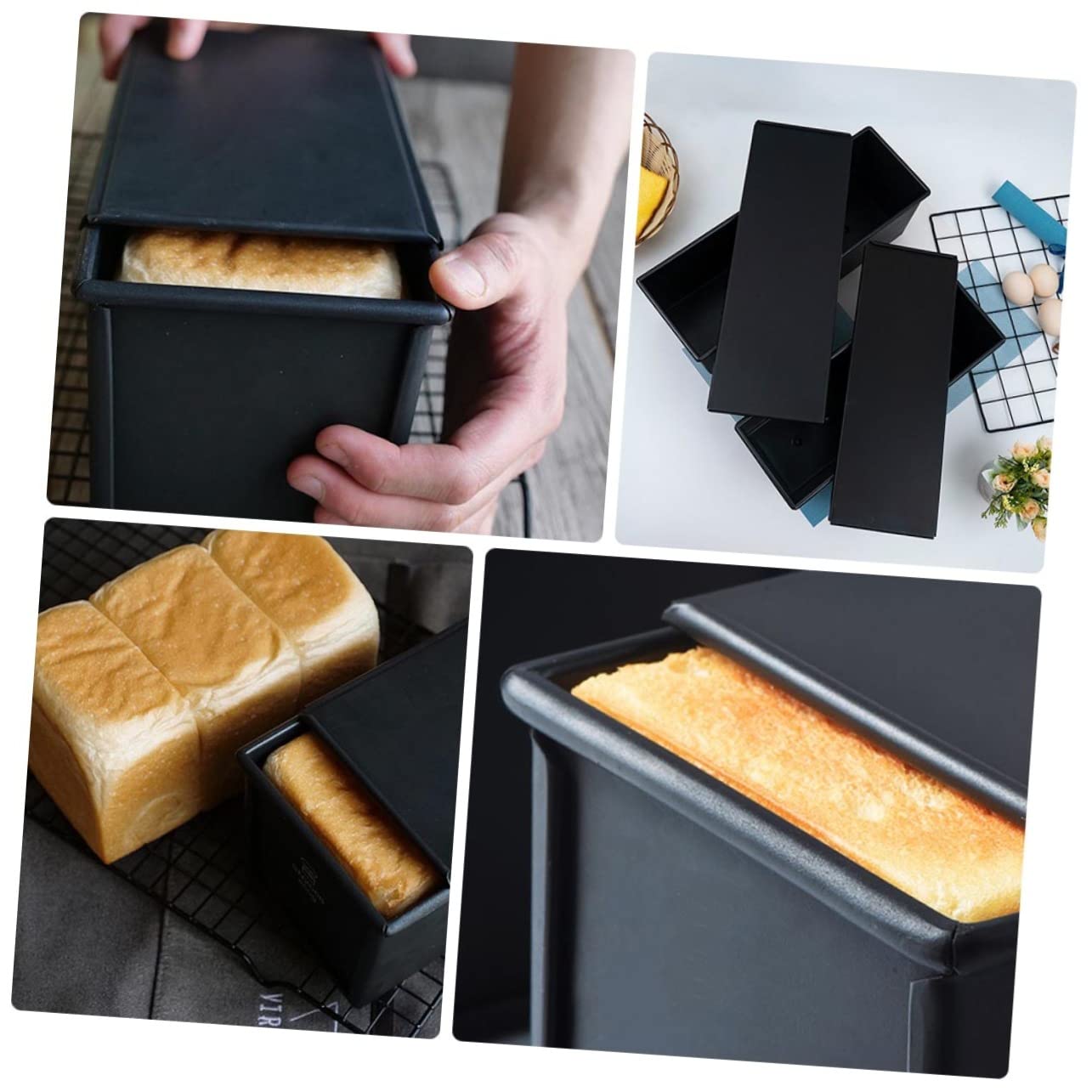 MAGICLULU Moule à Toast Noir avec Couvercle 1000g, Moule à Pain en Métal Résistant Haute Température, Ustensile de Cuisson pour Boulangerie et Maison,