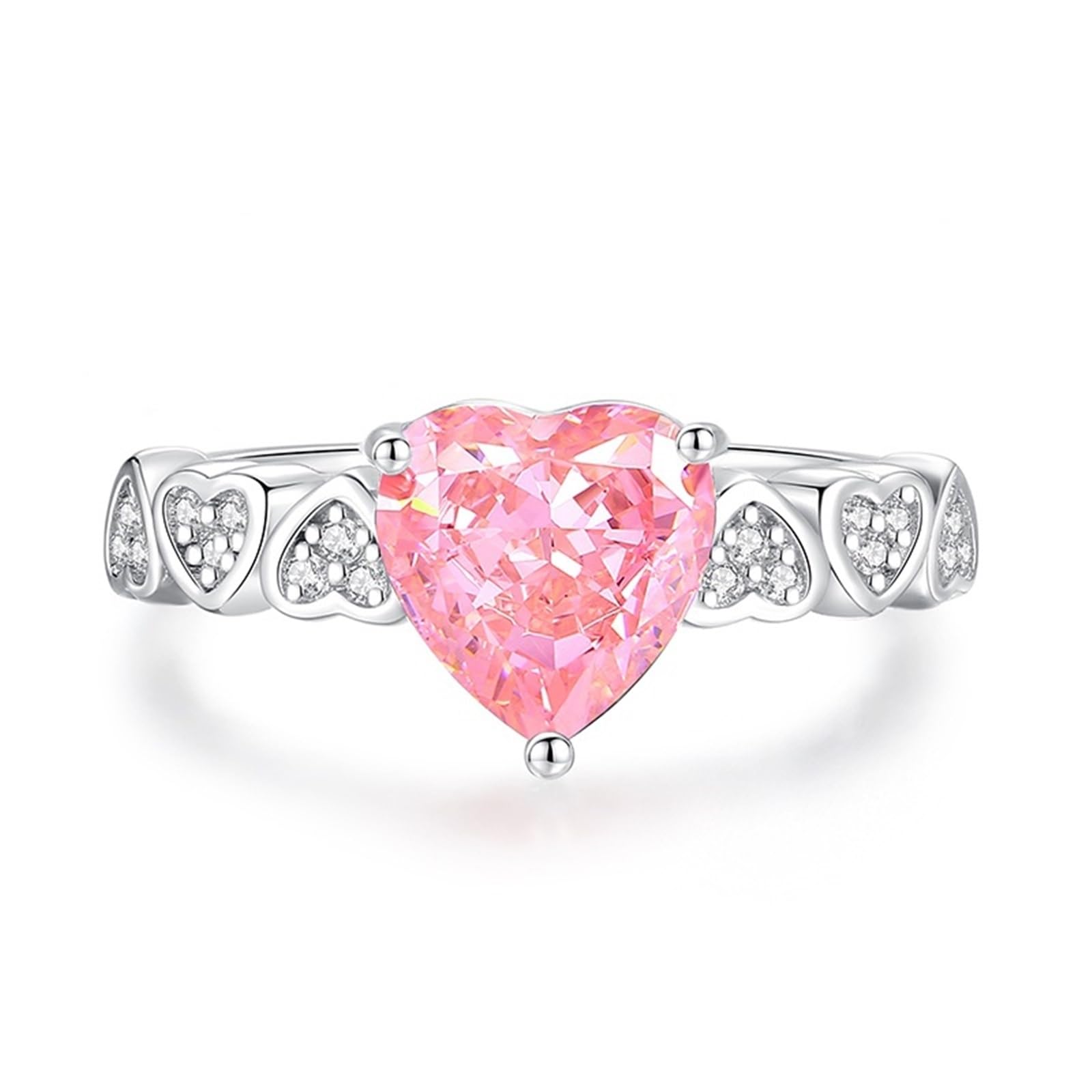 Anillos de oro blanco, anillo de compromiso, oro real con corazón creado Padparadscha 3 ct, alianzas de oro para mujer
