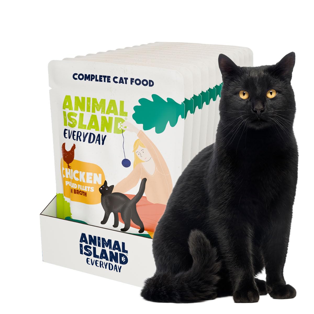 Animal Island Nassfutter Katze Hühnchenfilets in Brühe Getreidefreies Alleinfuttermittel für Ausgewachsene Katzen und Kitten Saftige Filetstreifen Geflügel ohne Getreide 12 x 85g