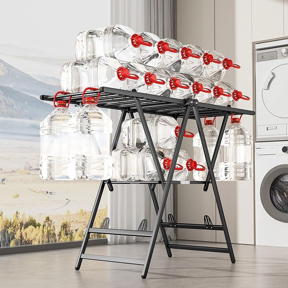 Foldable Laundry Drying Rack – 2-Tier Free-Standing Floor Rack with Height-Adjustable Wings & Shoe Rack | Suitable for Indoor & Outdoor Use(Size:130cm,Color:Black)