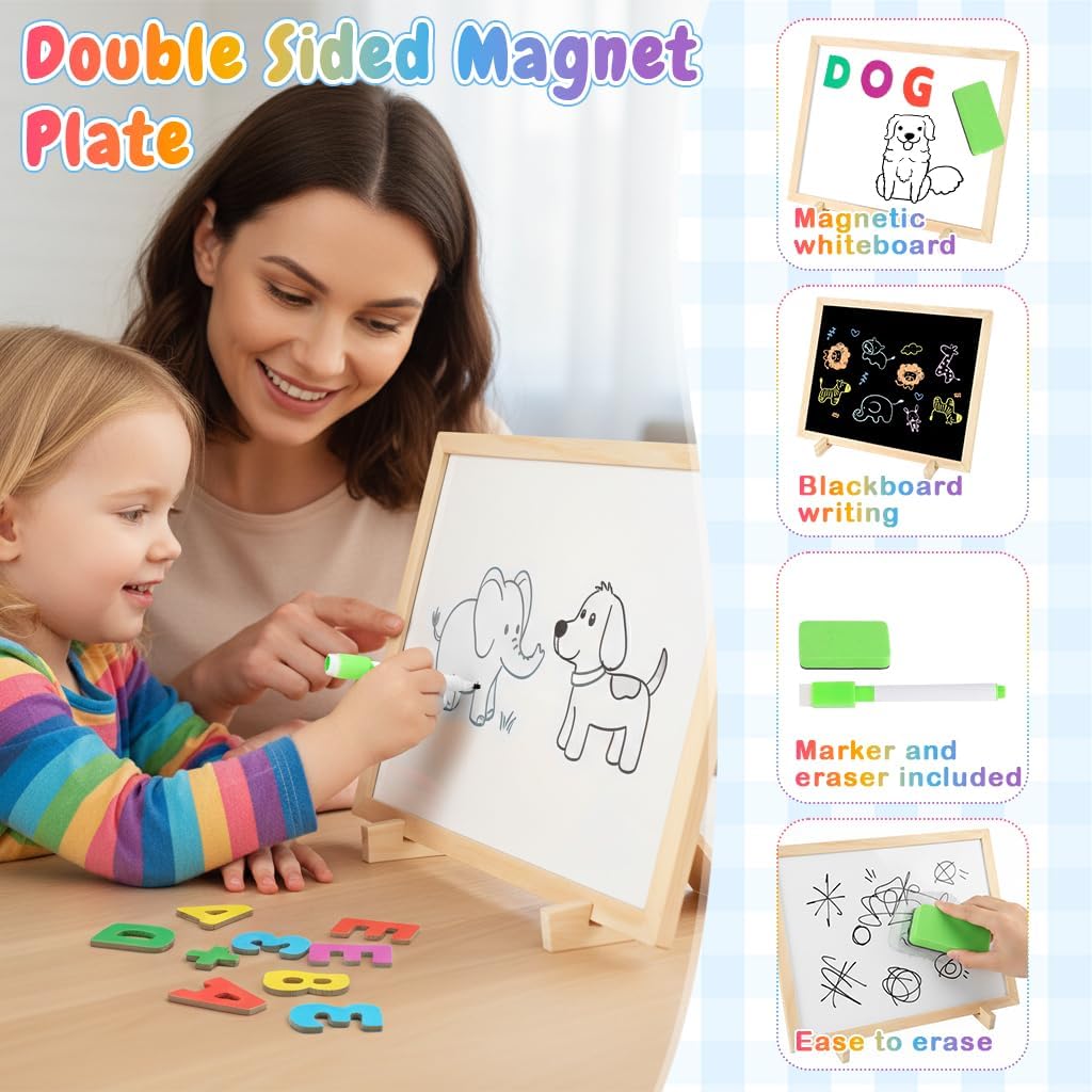 PATPAT® Magnetic Drawing Board for Kids Sided Whiteboard & Blackboard Learning Board with Letters, Numbers, Math Symbols & Marker for Early Education, White Board with Stand for Home(32x24.5x8cm)