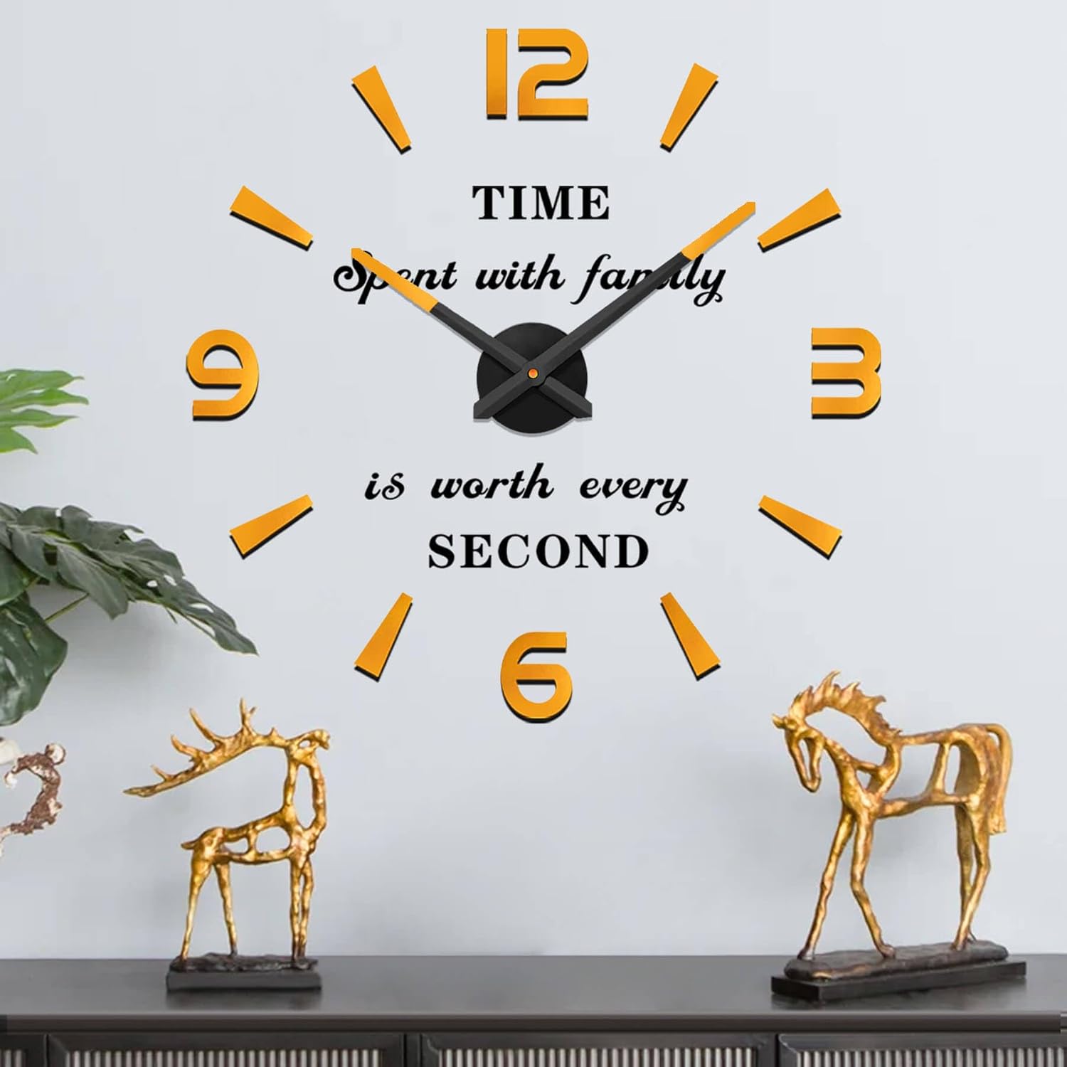 VANGOLD Design 3D Wall Clock for Living Room Decor (Gold and Black Decor)