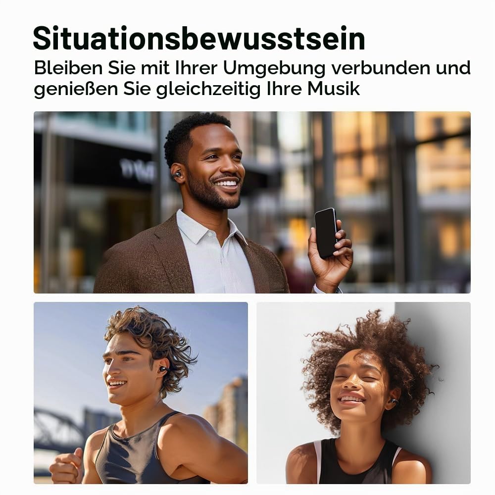 QCY Crossky C30 Open Ear Kopfhörer,Kabellose Bluetooth 5.4 Clip On Kopfhörer,4 Mikrofon ENC Geräuschunterdrückung,Stabiler Sitz,Dual-Connection,anpassbarer EQ,Sportkopfhörer
