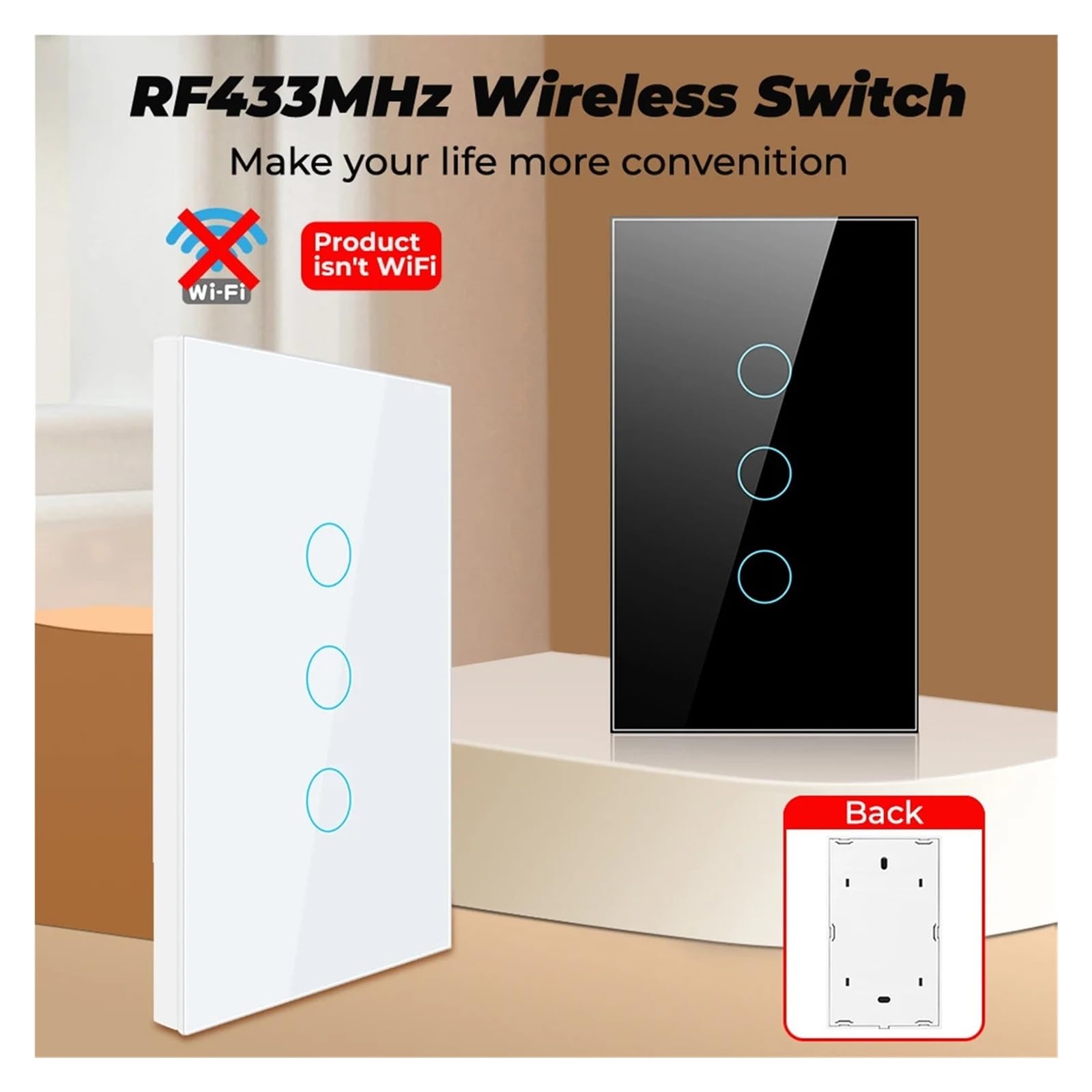 Interruptor inalámbrico táctil de 1/2/3 entradas, luz RF 433Mhz, Control remoto, lámpara de encendido y apagado de vidrio templado for hogar inteligente, pregunte(White 1 gang only)