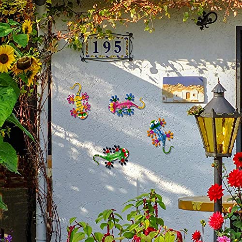 Hogardeck Metal Gecko Outdoor Wall Decor, 4 Pack Lizard Wall Art Garden Sculptures & Statues With Shaking Head Outdoor Spring Decor For Front Yard Fence Patio #TOP4