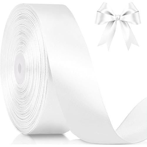 White Satin Ribbon 1-1/2 Inch x 100 Yards, Classic Solid Color Polyester Ribbon Roll for Gift Wrapping, Flower Bouquet, Wedding Decoration, Handmade Bows, Party & Holiday Crafts (White)