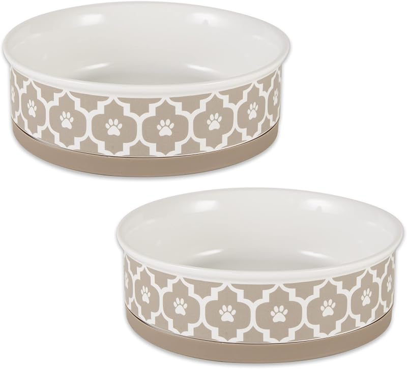 Potes para Gatos e Cães de Cerâmica com Base Antiderrapante Bone Dry Lattice, Grande, Conjunto com 2