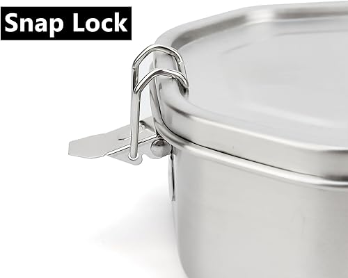 Miniatura 7 de Contenedor de almuerzo de acero inoxidable, caja Bento de metal con tapa a prueba de fugas, recipiente de alimentos de acero inoxidable con cuchara