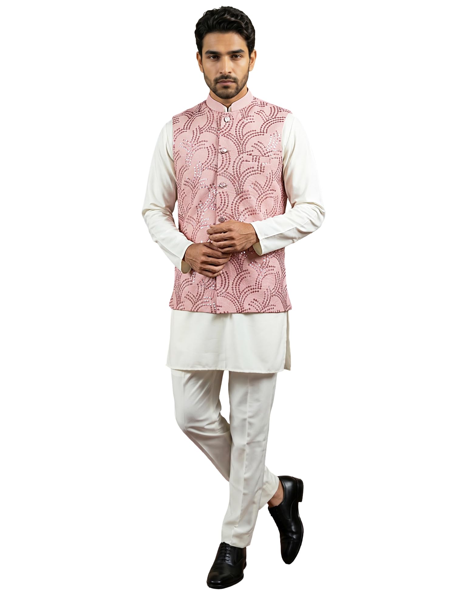 jompers Men's Designer Sequins Nehru Jacket with Kurta Pyjama-picture-38